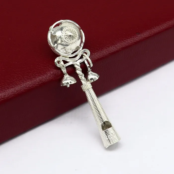 TRIBAL ORNAMENTS Solid sterling silver handmade design new born baby gifting bells toy baby krishna gifting toy silver whistle silver temple article su338 Necklaces