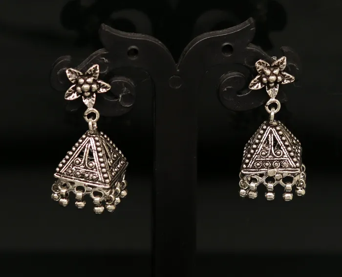 TRIBAL ORNAMENTS Vintage pyramid shape design handmade customized 925 sterling silver tribal belly dance stud earring jhumki chandelier earring ear460 Earrings TRIBAL ORNAMENTS Vintage pyramid shape design handmade customized 925 sterling silver tribal belly dance stud earring jhumki chandelier earring ear460 Earrings