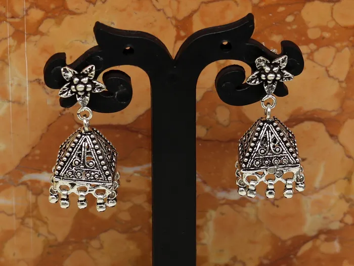 TRIBAL ORNAMENTS Vintage pyramid shape design handmade customized 925 sterling silver tribal belly dance stud earring jhumki chandelier earring ear460 Earrings