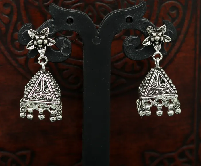TRIBAL ORNAMENTS Vintage pyramid shape design handmade customized 925 sterling silver tribal belly dance stud earring jhumki chandelier earring ear460 Earrings