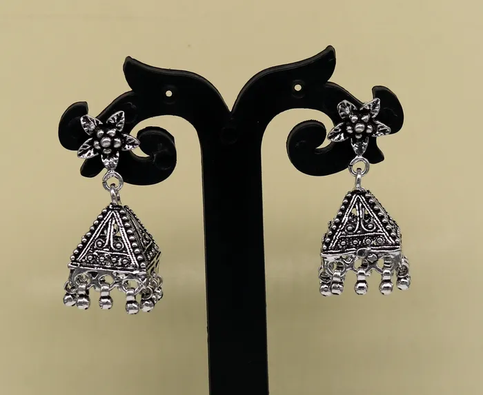 TRIBAL ORNAMENTS Vintage pyramid shape design handmade customized 925 sterling silver tribal belly dance stud earring jhumki chandelier earring ear460 Earrings