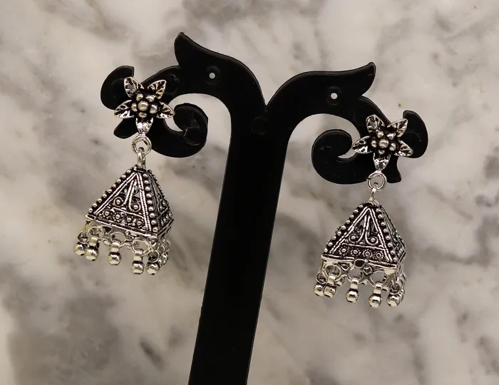 TRIBAL ORNAMENTS Vintage pyramid shape design handmade customized 925 sterling silver tribal belly dance stud earring jhumki chandelier earring ear460 Earrings