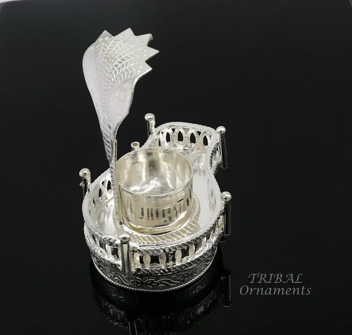 TribalOrnaments Necklaces 925 sterling silver handmade lord Shiva lingam standJAlheri with Panchmukhi snake sheshnag and trident Mahakal lingam stand su940