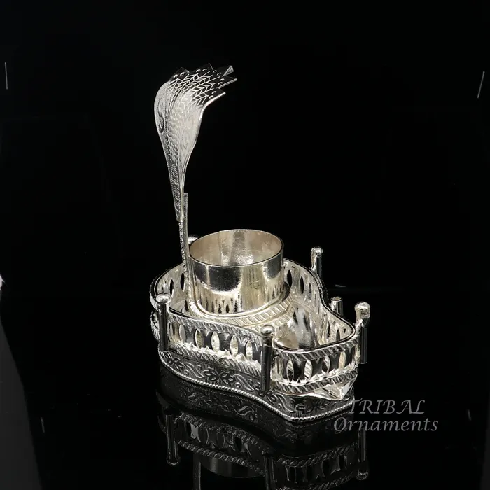 TribalOrnaments Necklaces 925 sterling silver handmade lord Shiva lingam standJAlheri with Panchmukhi snake sheshnag and trident Mahakal lingam stand su940