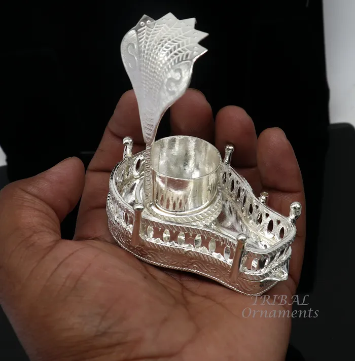 TribalOrnaments Necklaces 925 sterling silver handmade lord Shiva lingam standJAlheri with Panchmukhi snake sheshnag and trident Mahakal lingam stand su940