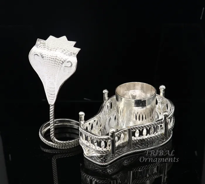 TribalOrnaments Necklaces 925 sterling silver handmade lord Shiva lingam standJAlheri with Panchmukhi snake sheshnag and trident Mahakal lingam stand su940