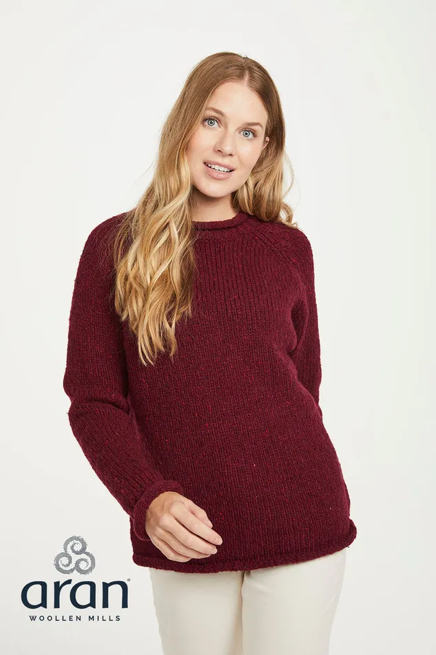 Tweed Roll Neck Donegal Wool Sweater Aran Woollen Mills Earrings