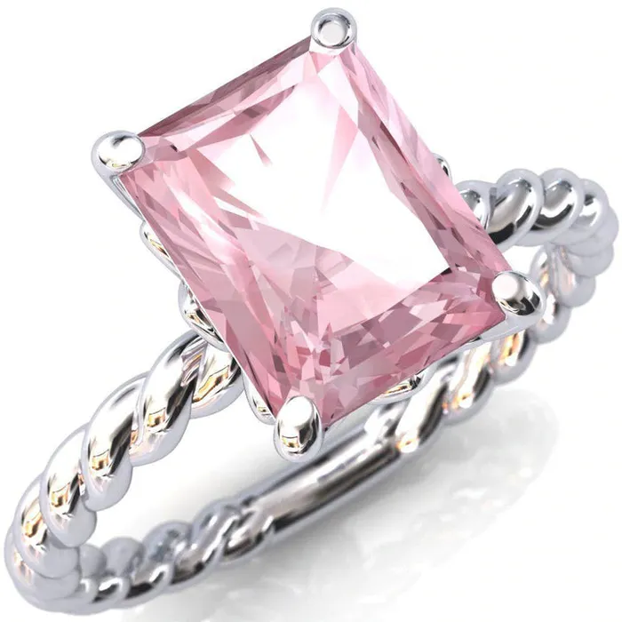 VICTORIA 10MM X 7MM RADIANT CUT PINK MORGANITE CENTER GEM BRAIDED ROPE VINTAGE FILIGREE RING Fire Brilliance Rings VICTORIA 10MM X 7MM RADIANT CUT PINK MORGANITE CENTER GEM BRAIDED ROPE VINTAGE FILIGREE RING Fire Brilliance Rings
