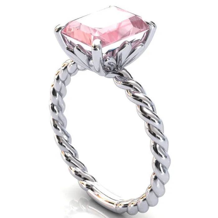 VICTORIA 10MM X 7MM RADIANT CUT PINK MORGANITE CENTER GEM BRAIDED ROPE VINTAGE FILIGREE RING Fire Brilliance Rings