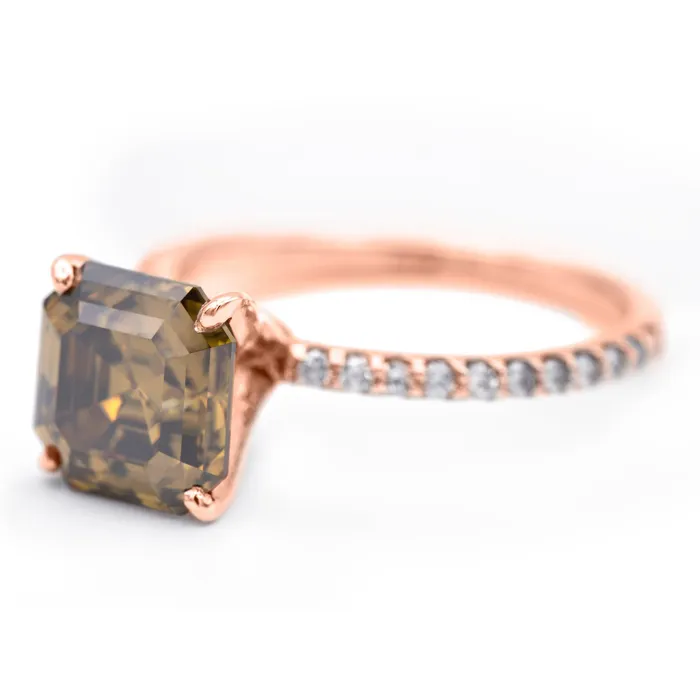 Vintage Cognac Asscher Moissanite 4 Prongs Diamond Accent Ice Solitaire Ring Fire Brilliance Rings