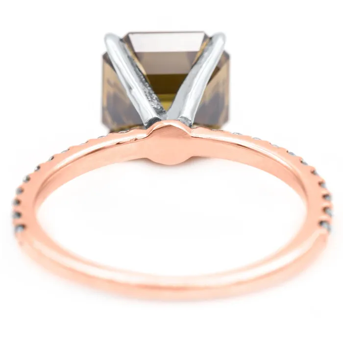 Vintage Cognac Asscher Moissanite 4 Prongs Diamond Accent Ice Solitaire Ring Fire Brilliance Rings