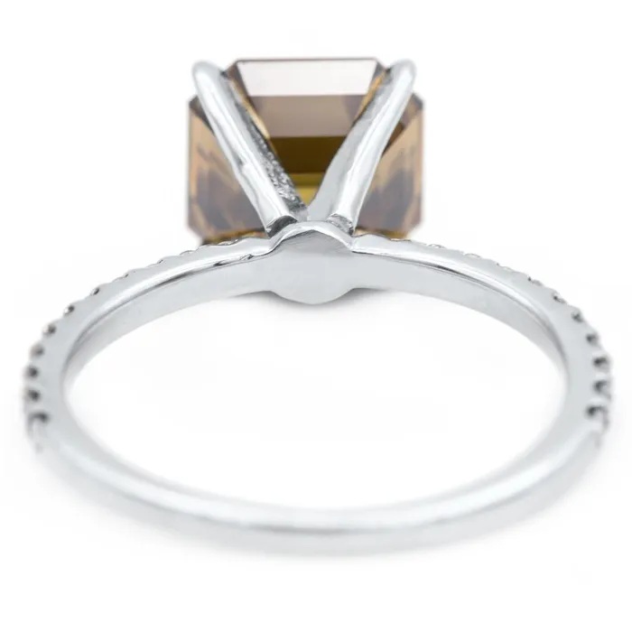 Vintage Cognac Asscher Moissanite 4 Prongs Diamond Accent Ice Solitaire Ring Fire Brilliance Rings