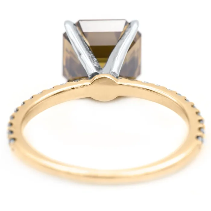 Vintage Cognac Asscher Moissanite 4 Prongs Diamond Accent Ice Solitaire Ring Fire Brilliance Rings