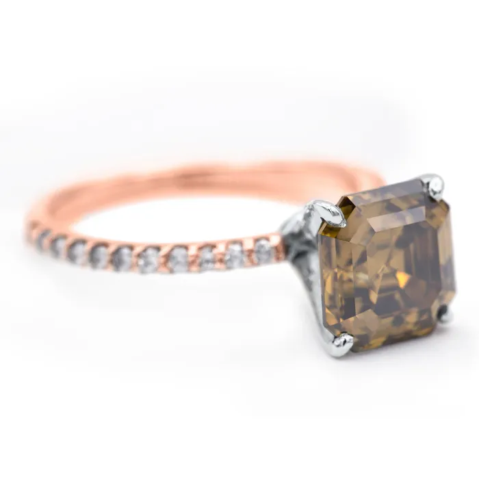 Vintage Cognac Asscher Moissanite 4 Prongs Diamond Accent Ice Solitaire Ring Fire Brilliance Rings