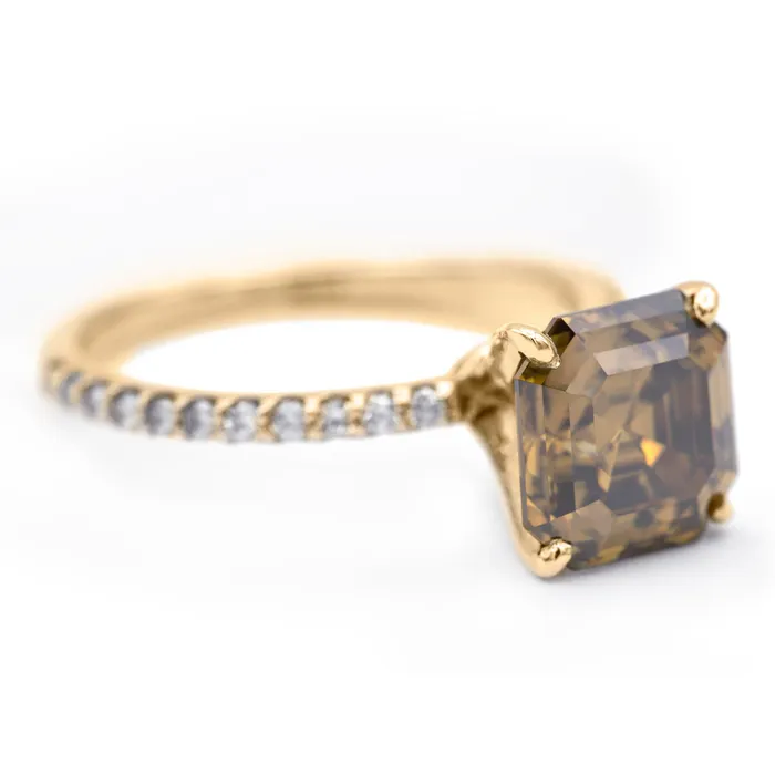 Vintage Cognac Asscher Moissanite 4 Prongs Diamond Accent Ice Solitaire Ring Fire Brilliance Rings