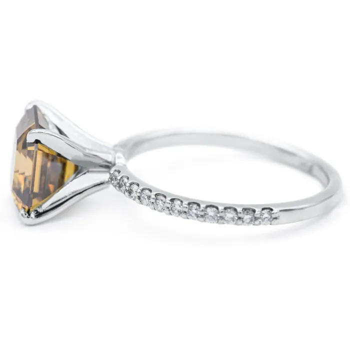 Vintage Cognac Asscher Moissanite 4 Prongs Diamond Accent Ice Solitaire Ring Fire Brilliance Rings