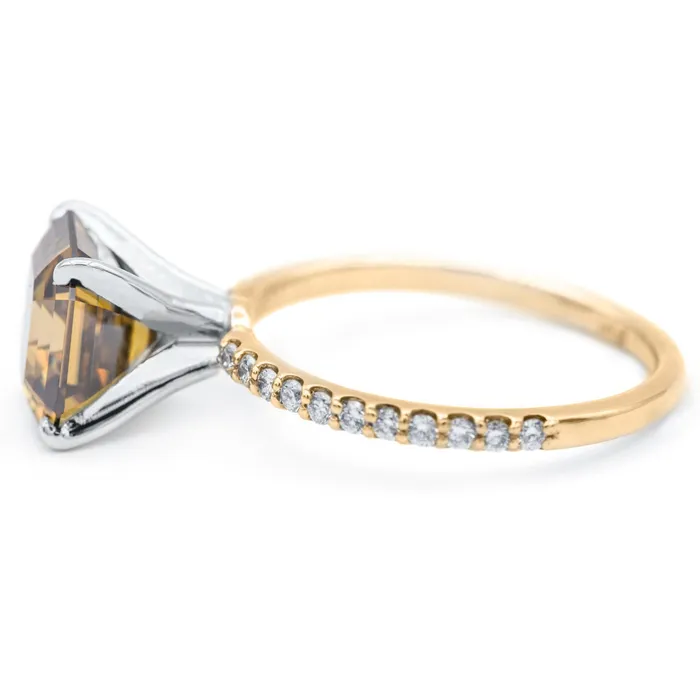 Vintage Cognac Asscher Moissanite 4 Prongs Diamond Accent Ice Solitaire Ring Fire Brilliance Rings