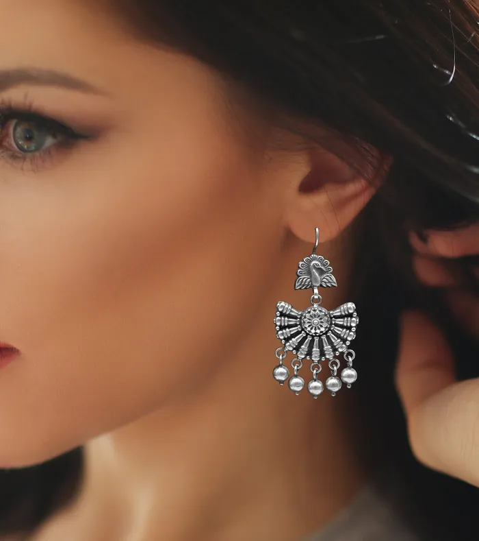 Vintage design 925 sterling silver handmade fabulous peacock hoops earrings with hanging bells tribal jewelry belly dance india s340 TRIBAL ORNAMENTS Earrings Vintage design 925 sterling silver handmade fabulous peacock hoops earrings with hanging bells tribal jewelry belly dance india s340 TRIBAL ORNAMENTS Earrings