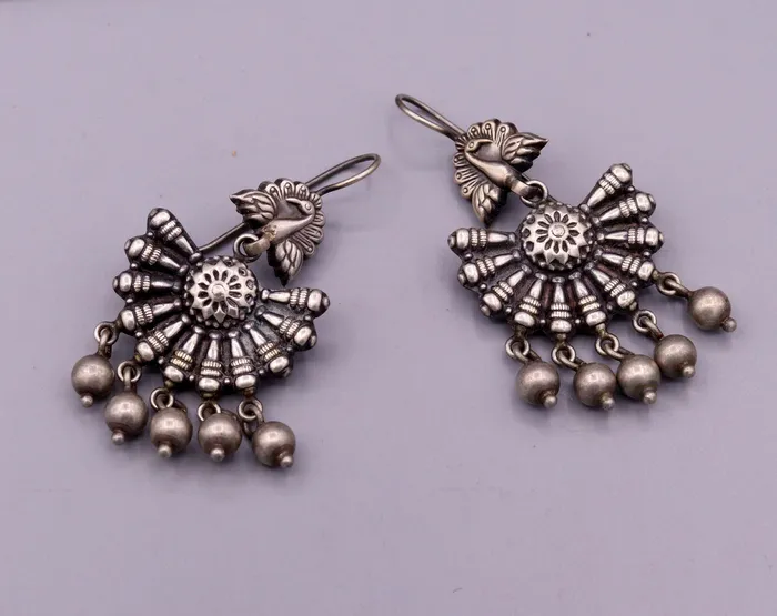 Vintage design 925 sterling silver handmade fabulous peacock hoops earrings with hanging bells tribal jewelry belly dance india s340 TRIBAL ORNAMENTS Earrings Vintage design 925 sterling silver handmade fabulous peacock hoops earrings with hanging bells tribal jewelry belly dance india s340 TRIBAL ORNAMENTS Earrings