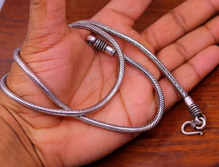 Vintage design 925 sterling silver handmade snake chain screw chain pendant chain excellent oxidized silver necklace tribal jewelry ch68 TRIBAL ORNAMENTS Necklaces