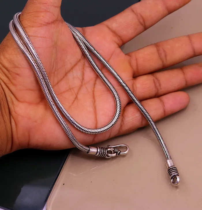 Vintage design 925 sterling silver handmade snake chain screw chain pendant chain excellent oxidized silver necklace tribal jewelry ch68 TRIBAL ORNAMENTS Necklaces