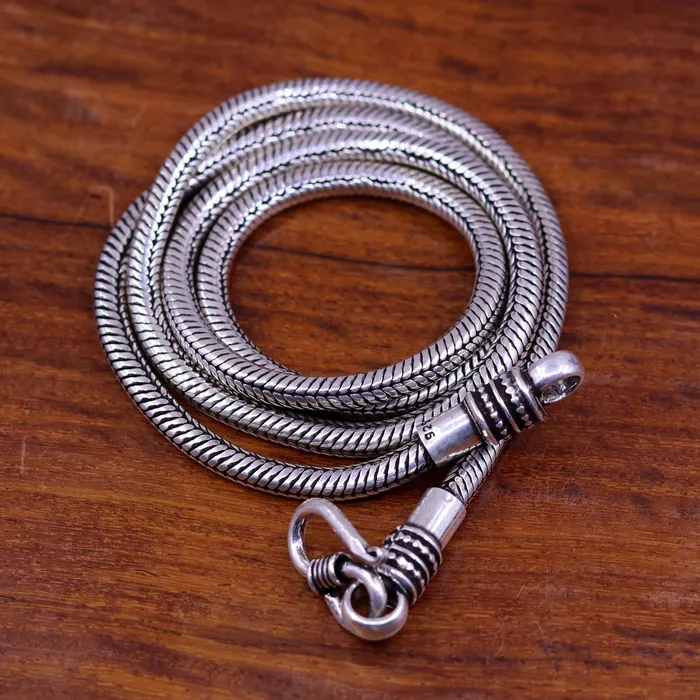 Vintage design 925 sterling silver handmade snake chain screw chain pendant chain excellent oxidized silver necklace tribal jewelry ch68 TRIBAL ORNAMENTS Necklaces