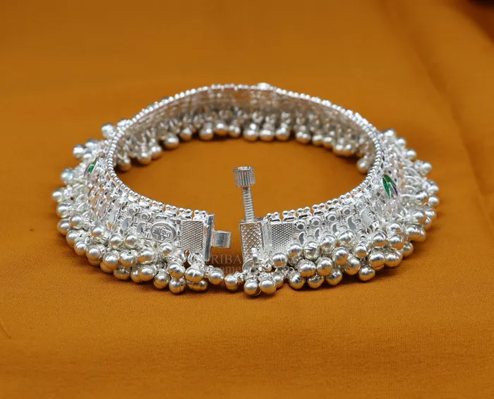 Vintage design handmade solid silver heavy anklet excellent foot charm bracelet amazing belly dance tribal jewelry from india ank460 TRIBAL ORNAMENTS Bracelets