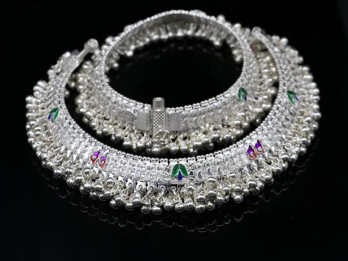 Vintage design handmade solid silver heavy anklet excellent foot charm bracelet amazing belly dance tribal jewelry from india ank460 TRIBAL ORNAMENTS Bracelets