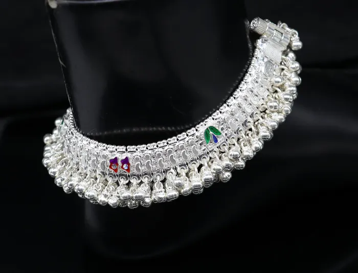 Vintage design handmade solid silver heavy anklet excellent foot charm bracelet amazing belly dance tribal jewelry from india ank460 TRIBAL ORNAMENTS Bracelets