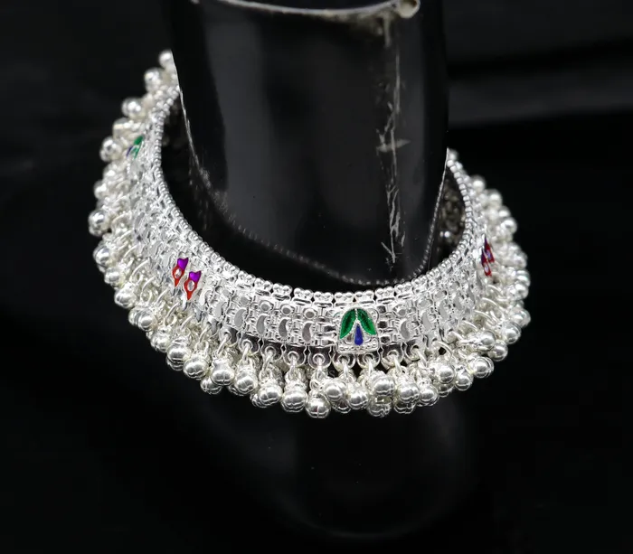 Vintage design handmade solid silver heavy anklet excellent foot charm bracelet amazing belly dance tribal jewelry from india ank460 TRIBAL ORNAMENTS Bracelets