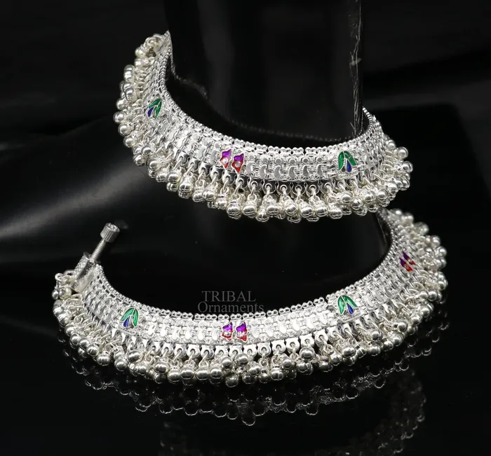 Vintage design handmade solid silver heavy anklet excellent foot charm bracelet amazing belly dance tribal jewelry from india ank460 TRIBAL ORNAMENTS Bracelets