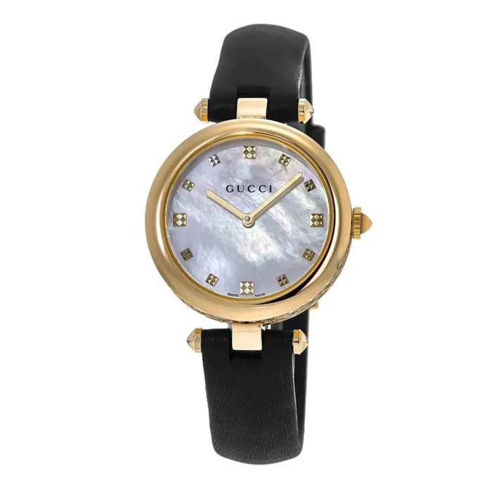 Watches Gucci Gucci Diamantissima Black Leather Strap Watch