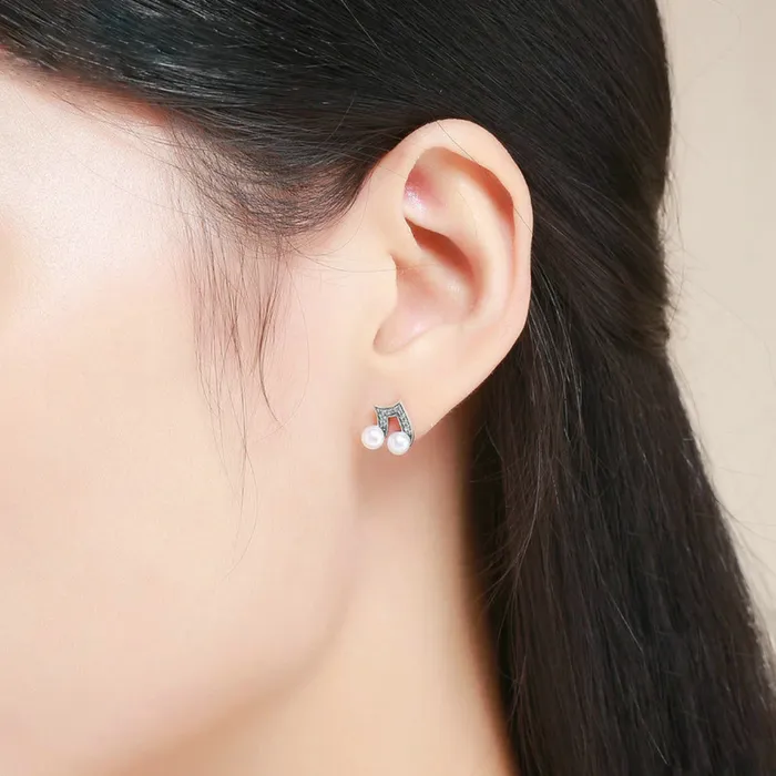 WOSTU Official Store Crystal Calligraphy Eighths Silver Studs Rings